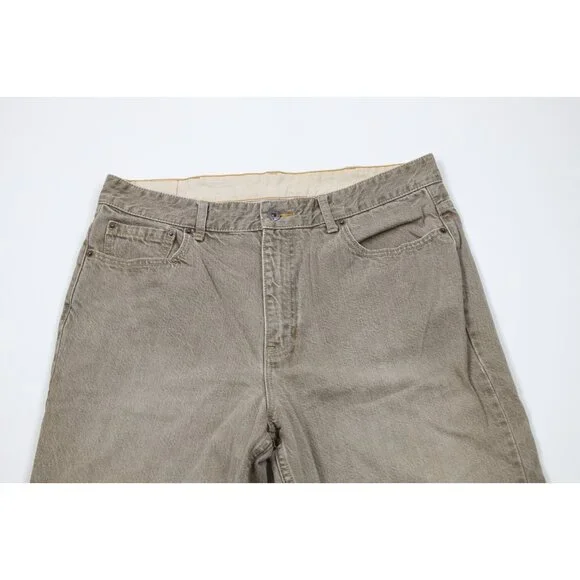 Vintage LL Bean Mens 34x30 Faded Stonewash Wide Leg Denim Jeans Beige Cotton